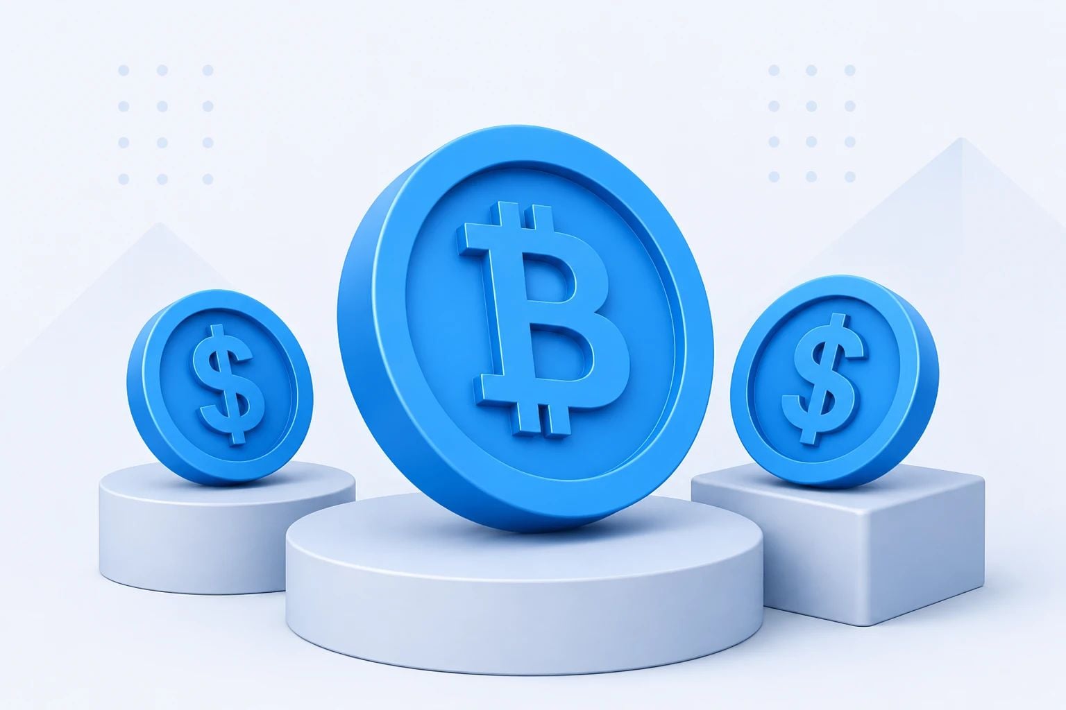Bitcoin and dollar coins