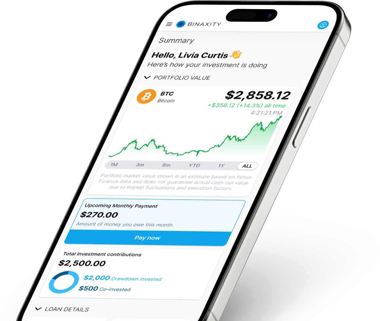 Binaxity dashboard on mobile