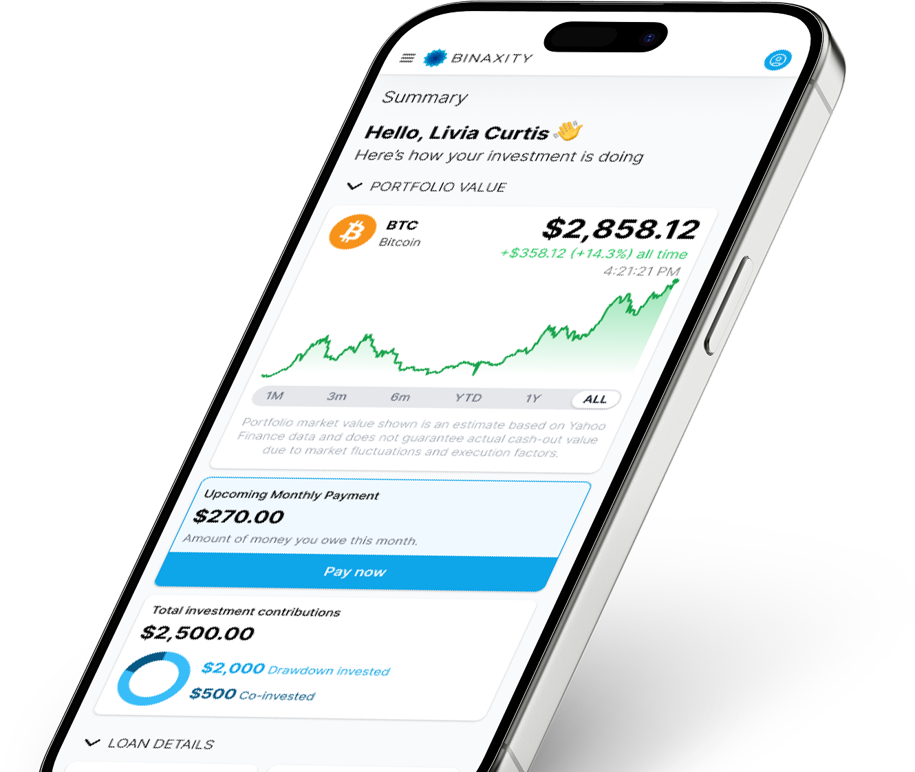 Binaxity dashboard on mobile