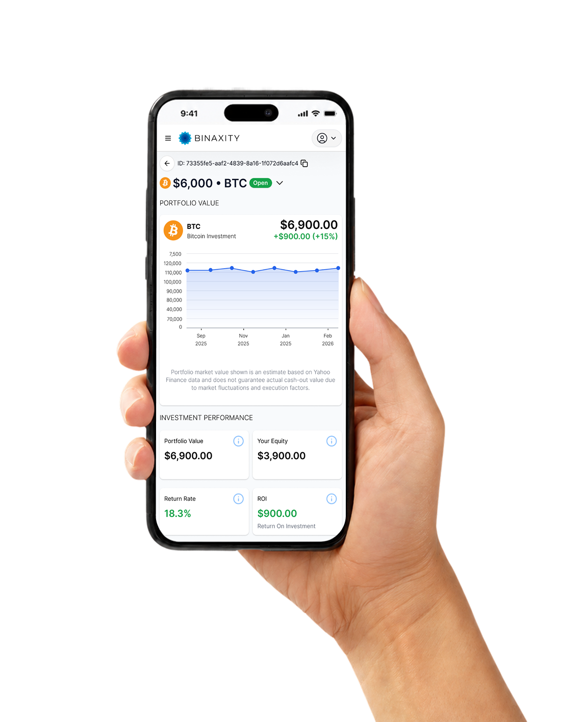 Binaxity Bitcoin line of credit dashboard on a smartphone